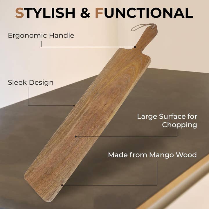 DesignStyles Home - Wholesale Cutting Board - Becki Owens Rectangle Shape Mango Wood Cutting Board with Handle3