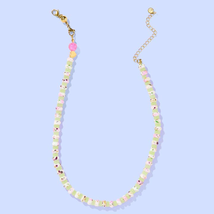 Beaded Necklace - Light Green + Marbled Pink - Penny and other Purchase Wholesale penny sweets. Free Returns & Net 60 Terms on Faire trending on Faire.