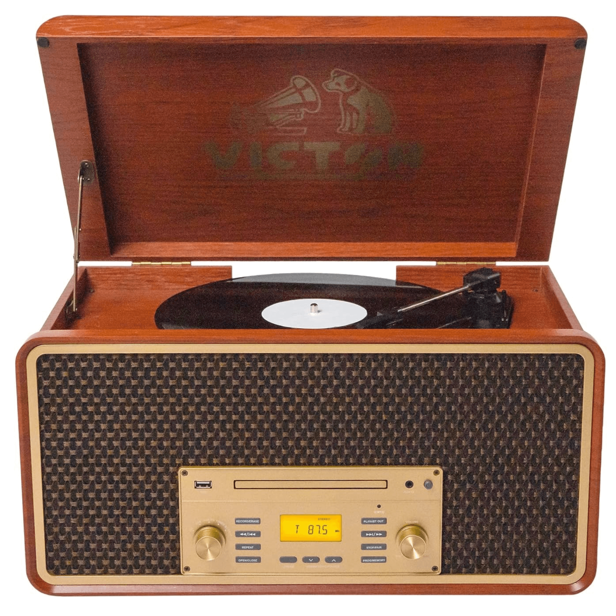 JupiterGear Home - Wholesale Speakers - Victor Monument 8-in-1 Wood Music Center w 3-Speed Turntable8