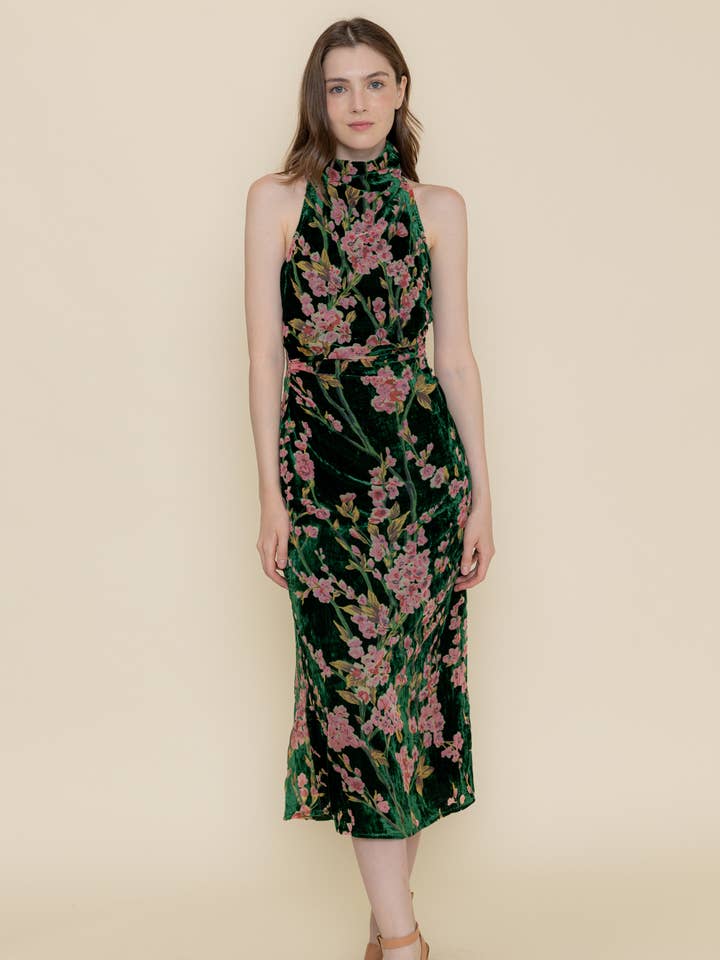 CLASSY CHERRY BLOSSOM FLORAL VELVET MINI DRESS-DI9247FO for wholesale on Faire