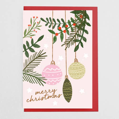 Illustrated Bauble Christmas Card for wholesale by Moonbean Designs