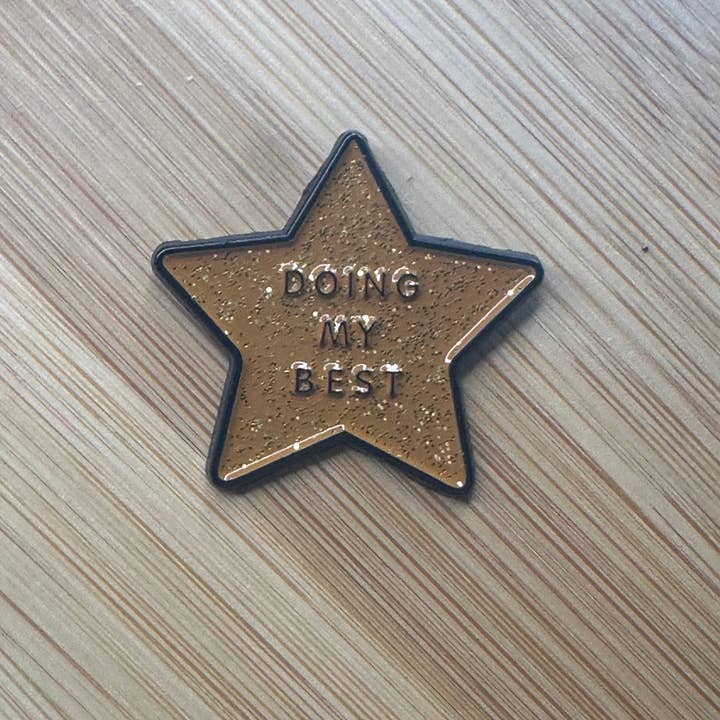 Scribble & Scroll - Wholesale Lapel pin/button - Doing My Best Enamel Pin - Sparkly Gold Star
