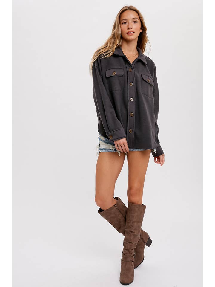 Bluivy – Engroshandel Skjortejakke/shacket – til kvinder – BØRSTET TERRY KNAP OP SHACKET26