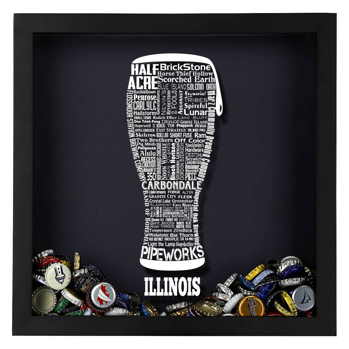 Torched Products - Vendita all'ingrosso Decorazione da parete 3D - State Beer Cap Shadow Box, nero, tipografia della birra artigianale11