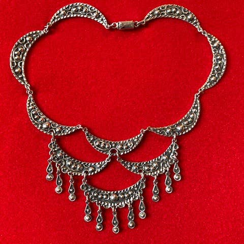 Sterling Silver Dangling Moons Layered Necklace for wholesale by Moosepablos, Inc.