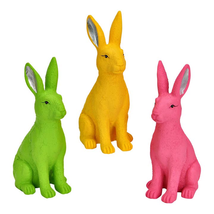 Coelho de poli, 3 peças, Amarelo/Rosa/Verde (L/A/P) 6x15x8cm por atacado de Wurm