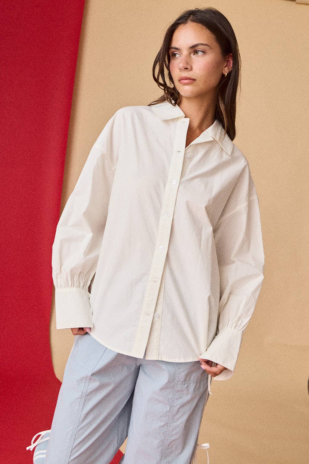 Papermoon - Wholesale Shirt - Women's - PT51052 - Oversized Button-Down Shirt - Cream1