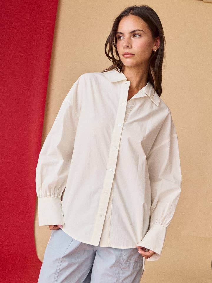 Papermoon - Wholesale Shirt - Women's - PT51052 - Oversized Button-Down Shirt - Cream1