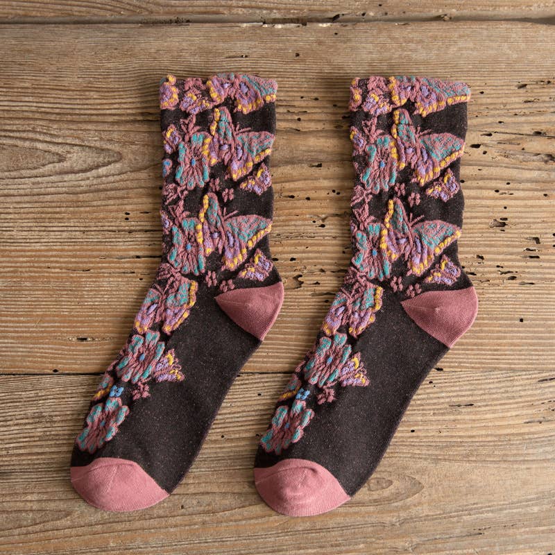 Tourtiwi - Wholesale Socks - Women's - Vintage Embossed Butterfly and Floral Socks3