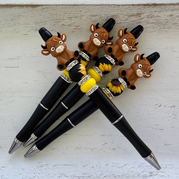 Sunflower Western Highlander 3D Beaded Pen (RTS) for wholesale by Spark Sunshine Designs