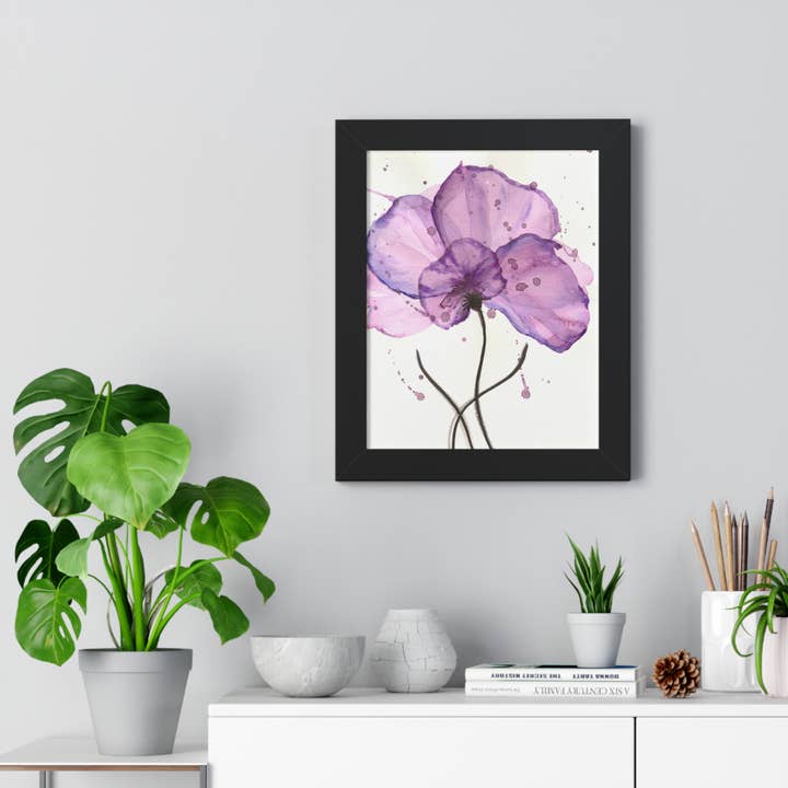 Raios Violeta - Poster Vertical de Flor em Aquarela com Moldura por atacado de Oceane's Echo