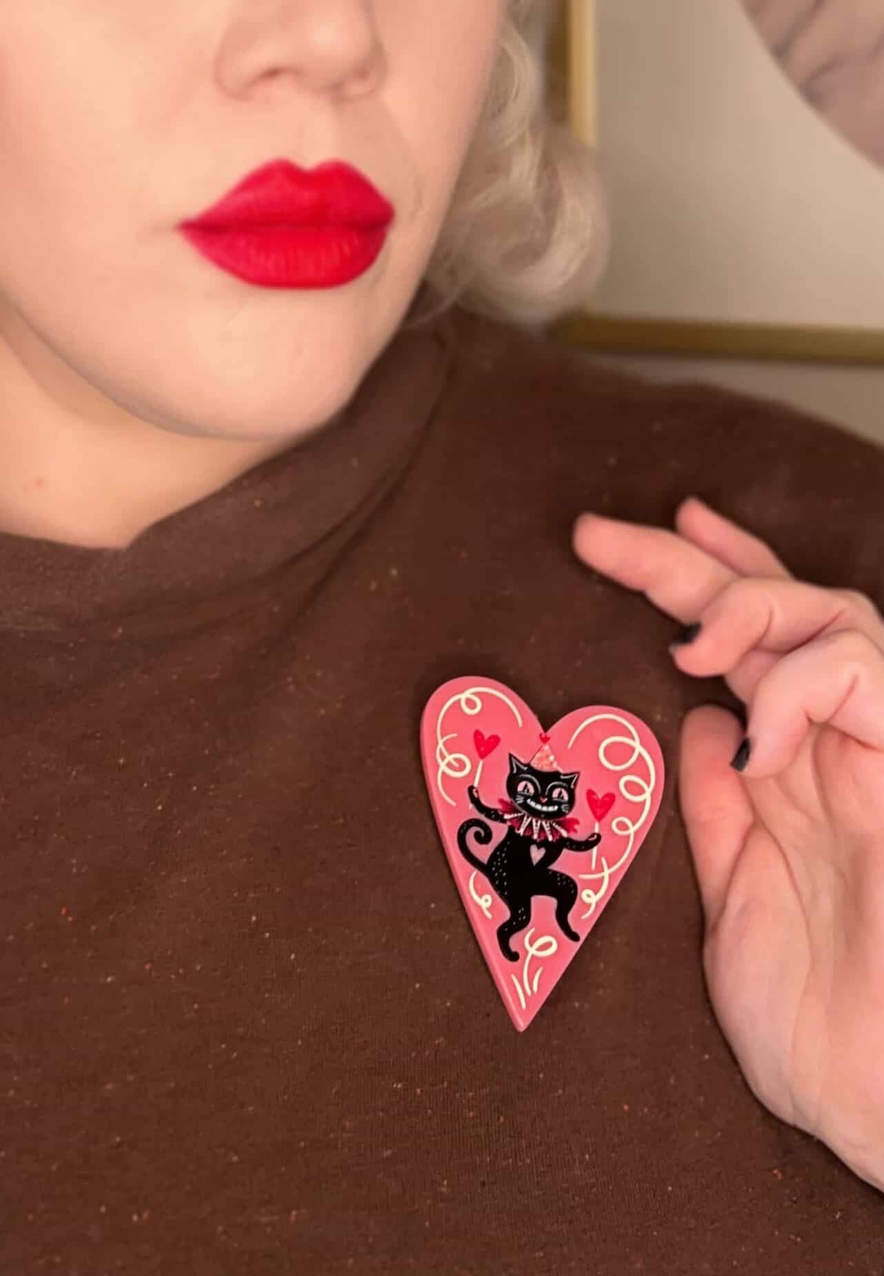 Lipstick & Chrome - Wholesale Brooch - Dancing Cat in Heart Brooch by Johanna Parker x Lipstick & Chrome1