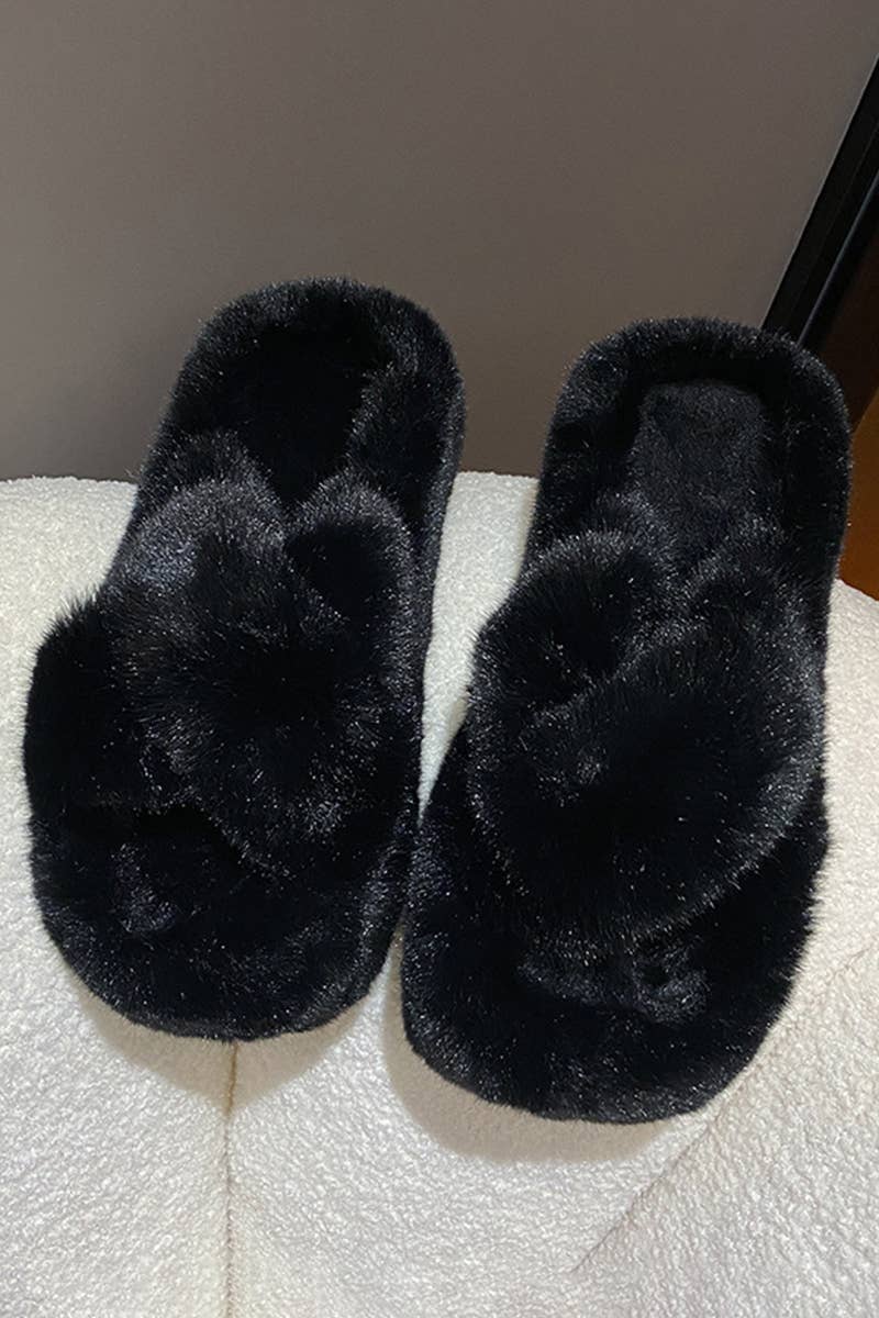 ACCITY - Wholesale Slippers - Women's - CROSS STRAP FLUFFY BEDROOM SLIPPERS_CWSHS02262