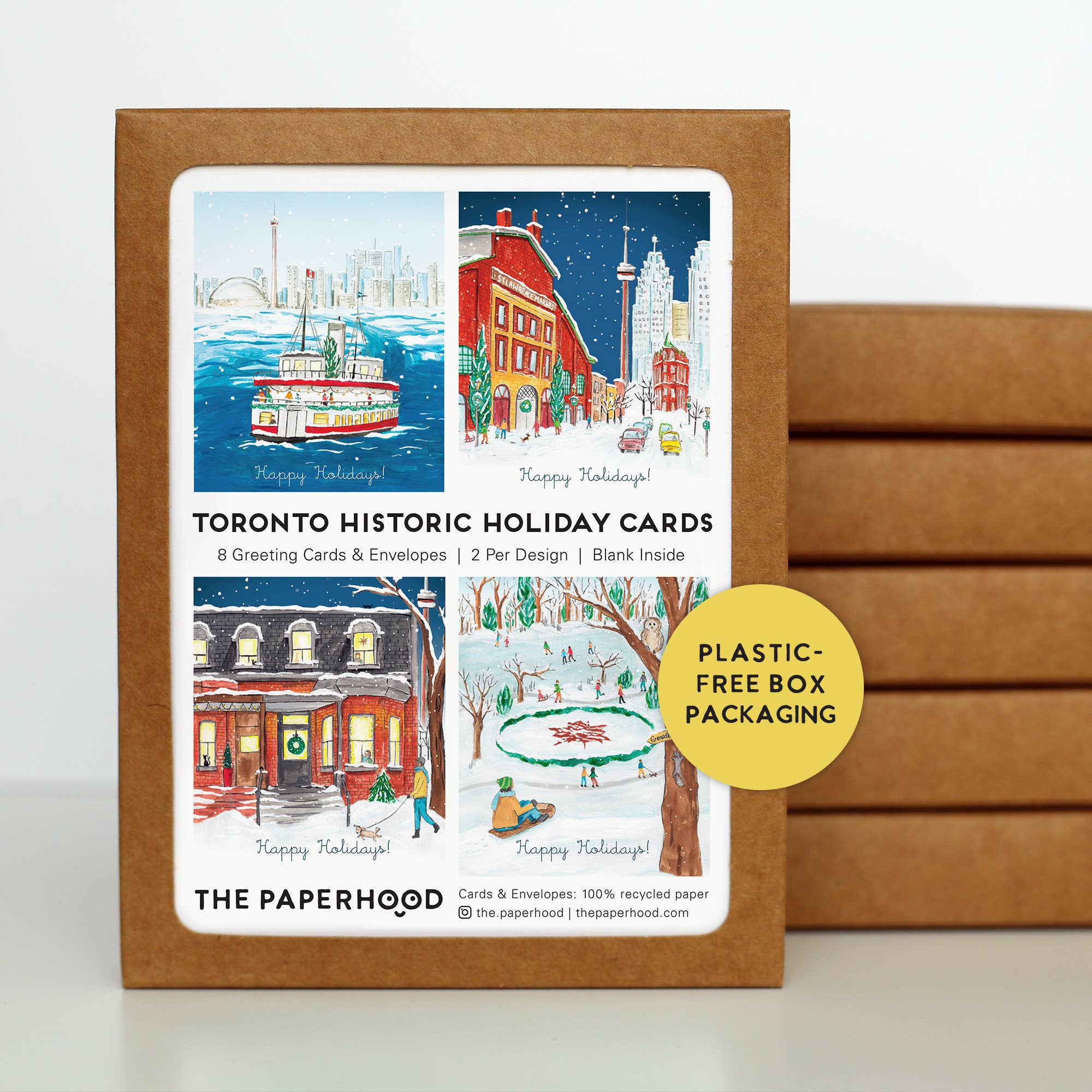 The Paperhood – Großhandel Saisongrußkarte – Sortierte Box mit 8 Grußkarten „Toronto Historic Holiday'1