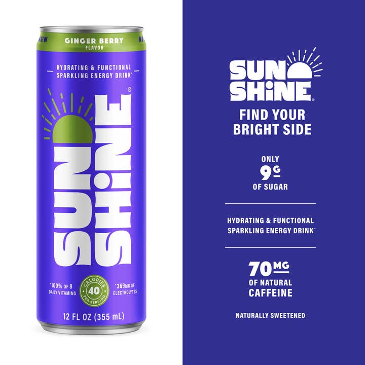 Sunshine Beverages - Vente Boisson sportive et énergisante - Sunshine Good Energy Drink - Gingembre Berry (12 pk - 12oz)3
