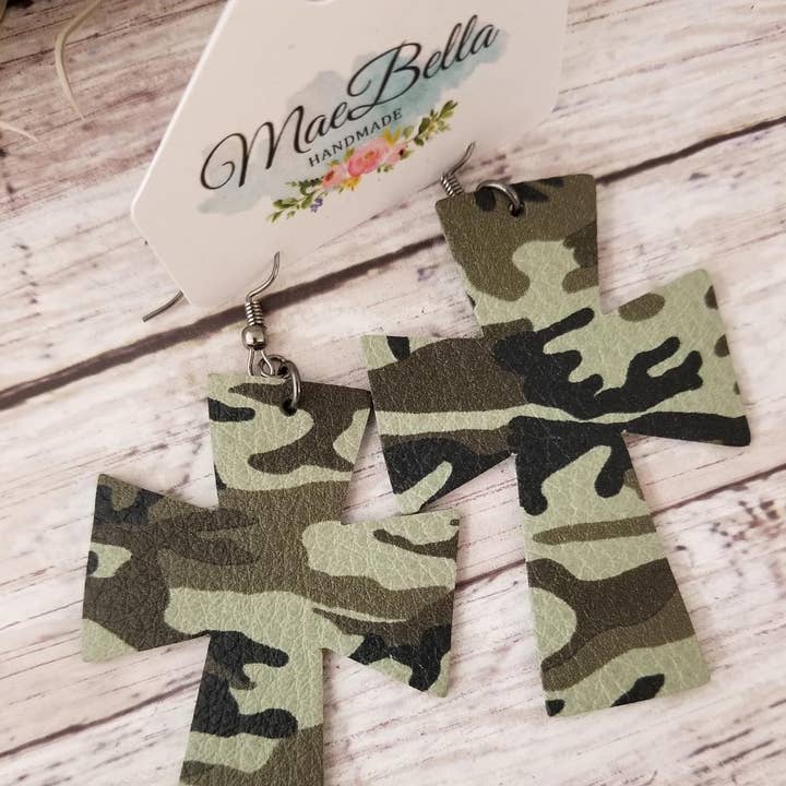 Leather Earrings Cross Camo for wholesale by Hazel Hill ~MaeBella~