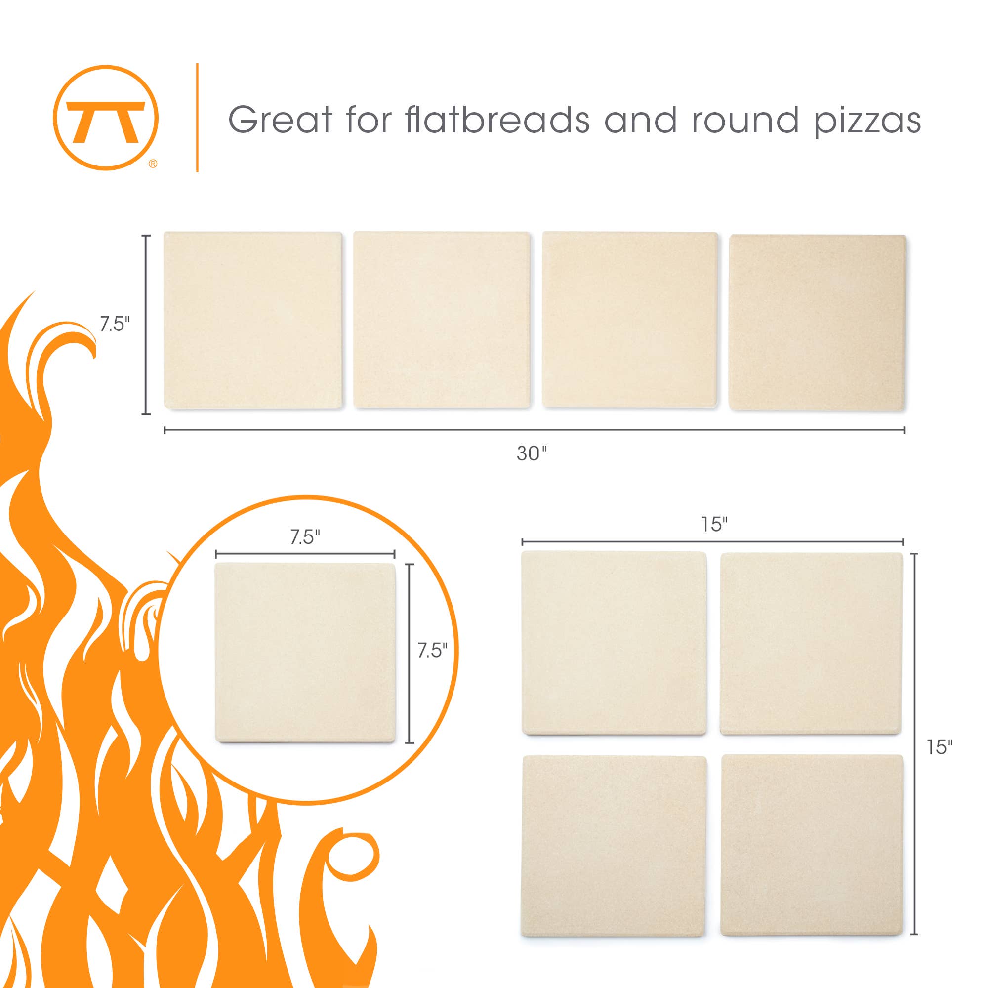 Fox Run Brands - Wholesale Pizza Board - Outset Pizza Grill Stone Tiles, Set of 4, 7.5" x 7.5"8