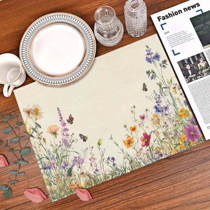 4PC Wildflower Print Placemats – 30x45 cm Washable Waterproof Dining Mats for wholesale by Huis Van Merken