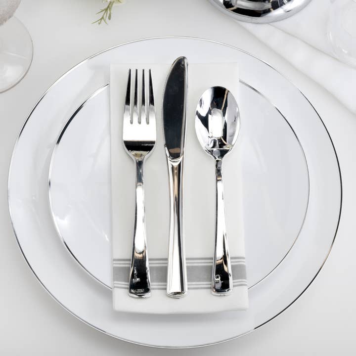 Crown Display - Wholesale Table Spoon (Cutlery) - Exquisite Classic Silver Plastic Spoons - 20 Count