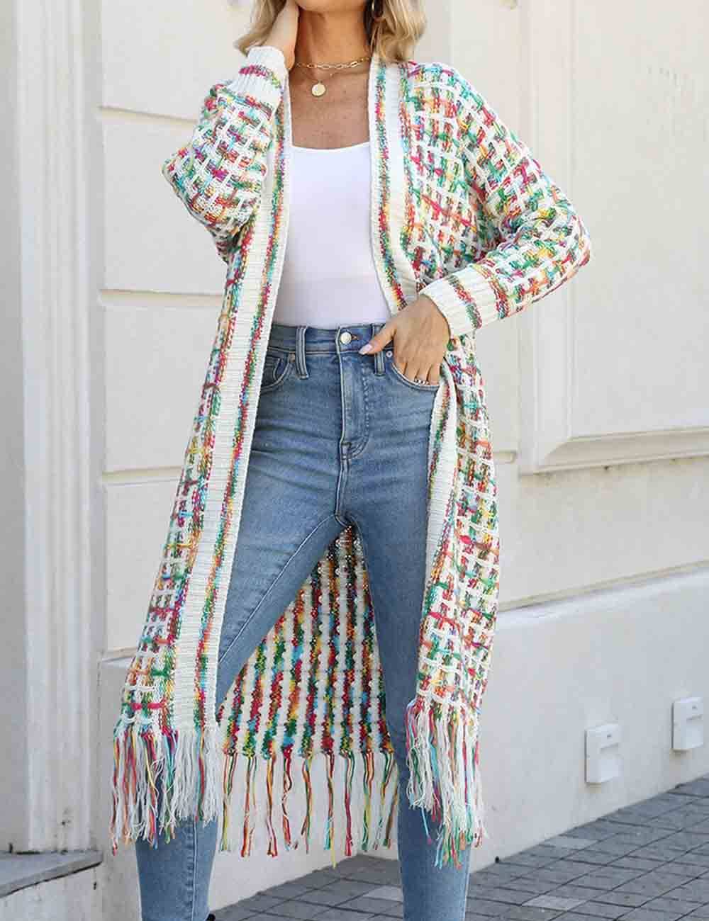 Sweetkama – wholesale Cardigan – Women’s – Ladies Multi Color Front Open Tassels Chunky Knit Cardigan7