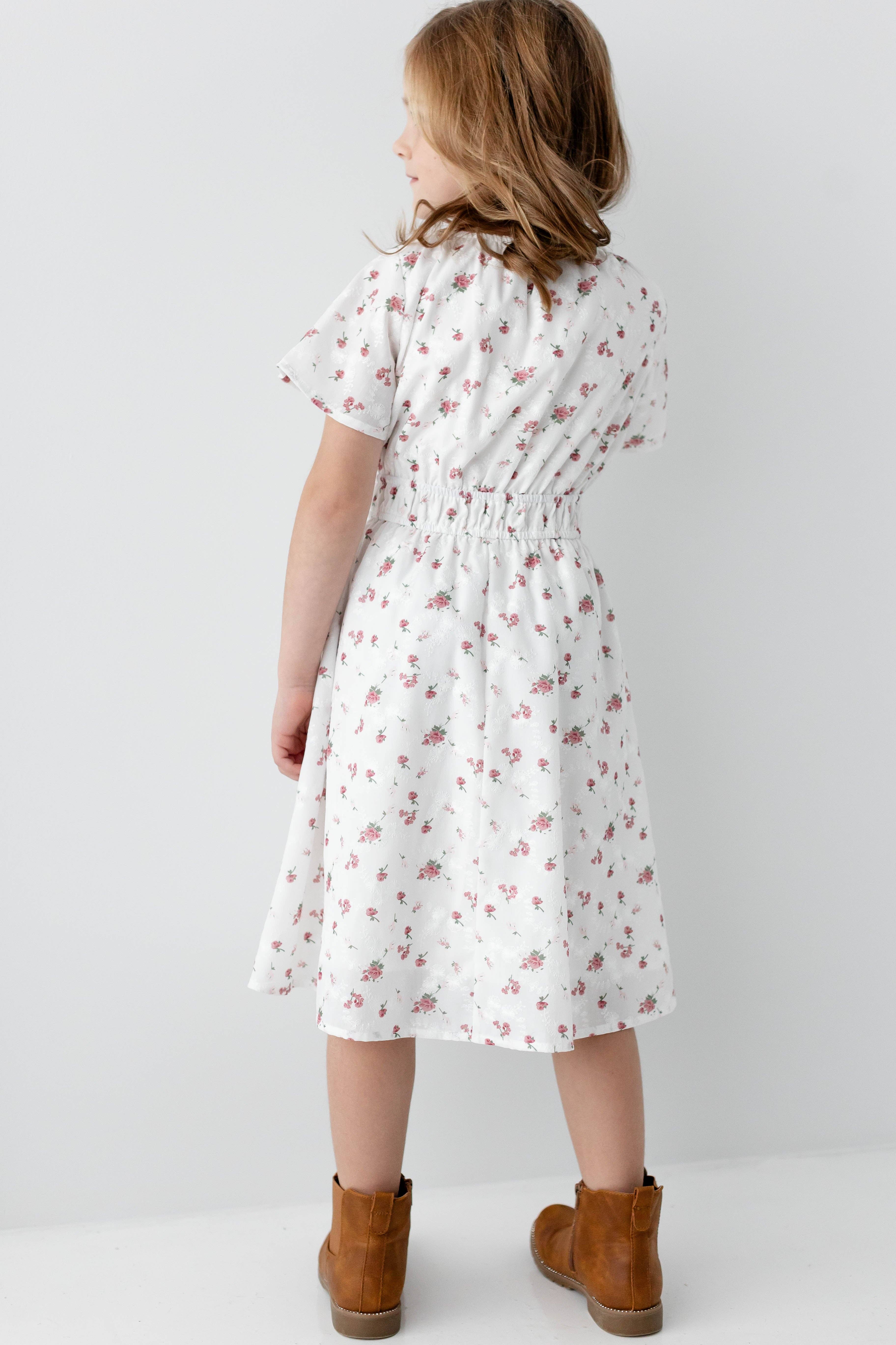 White 'Cynthia' Girl Embroidered Floral Print Dress for wholesale on Faire1