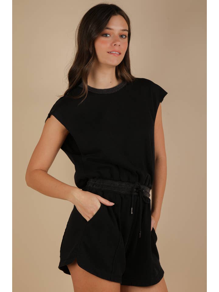 VERY J - Wholesale Romper - Women's - NP70783-Washed Knit Romper w/ Cutout Back