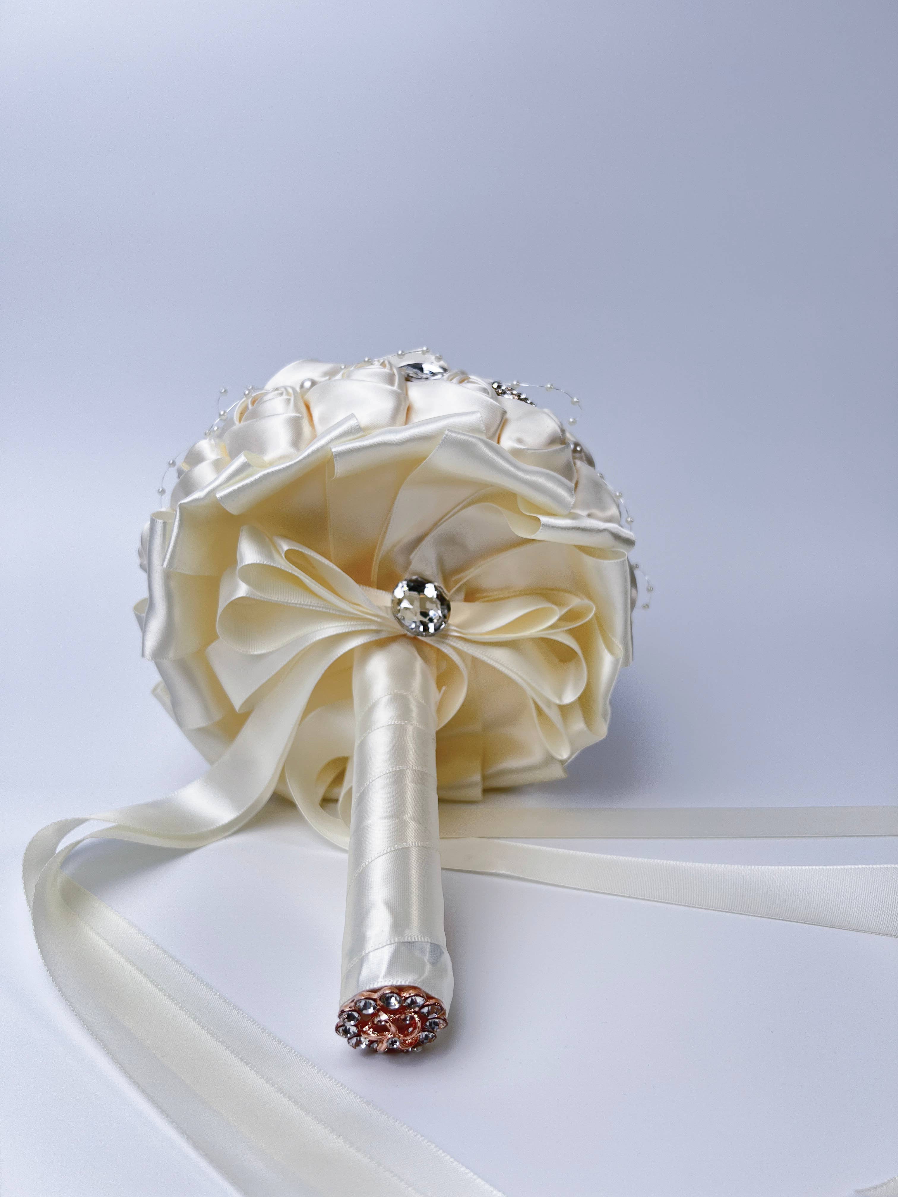 Floris Linens - Wholesale Artificial Flowers - Rhinestone Pearl Bridal Brooch Rose Bouquet for Wedding3
