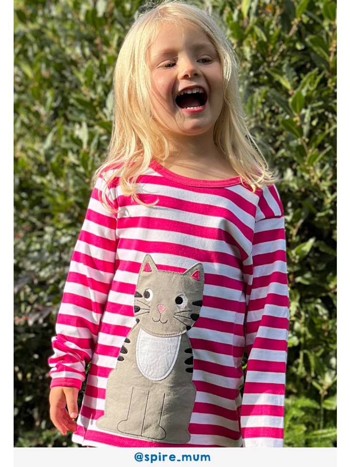 Toby Tiger - Vente T-shirt – enfant - T-shirt à manches longues à motif de chaton rose biologique1