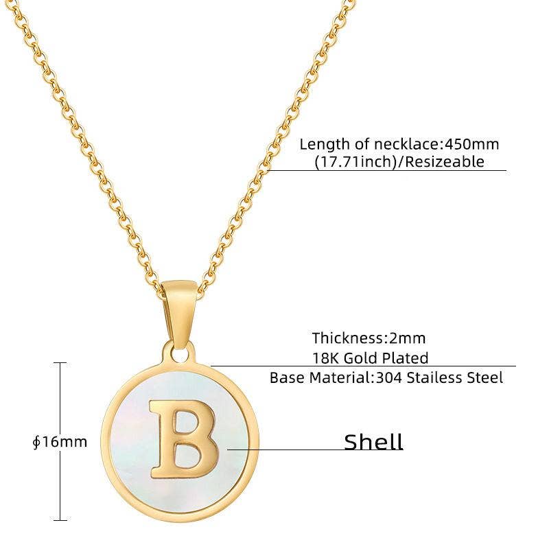Mio Queena - Wholesale Pendant/Charm Necklace - Round 18K Gold-plated Stainless Steel 26 Letters Necklace28
