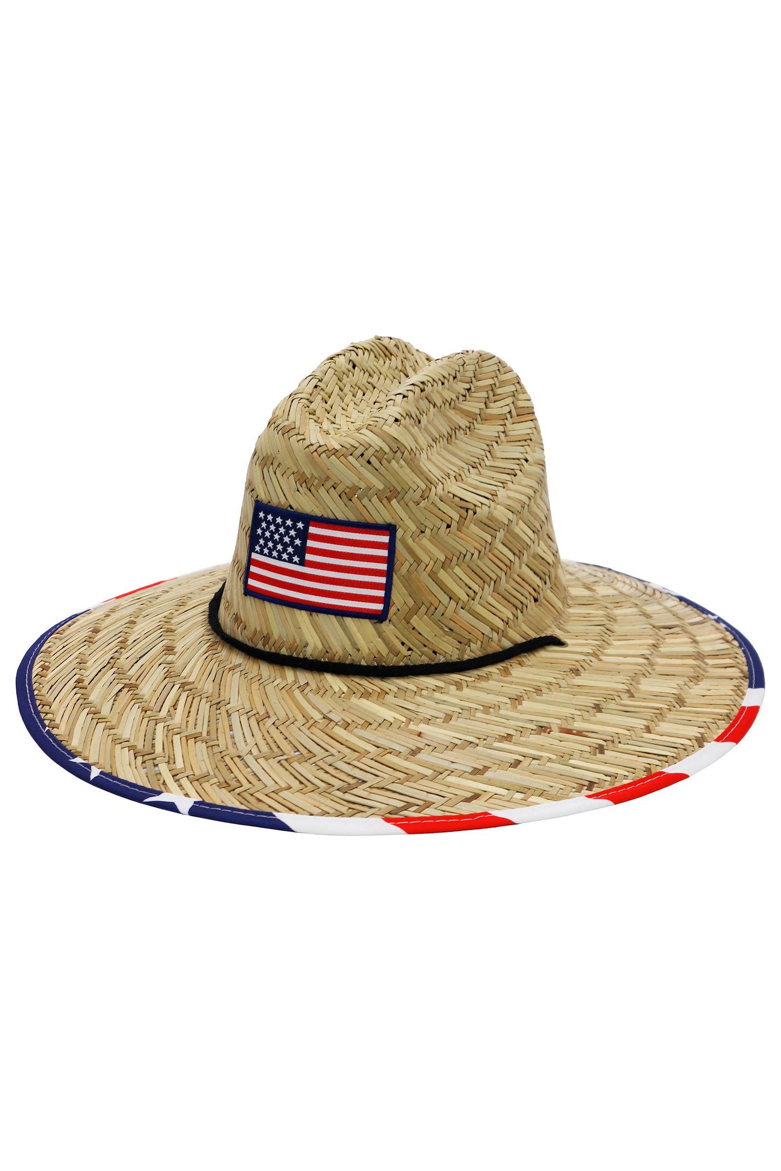 Cap Zone - Wholesale Straw Hat - Unisex - American Flag Under Brim Rush Straw Lifeguard Hat1