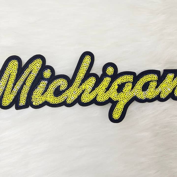 Scratch Decor - Wholesale Patch - Large Michigan Blue and Yellow Sequin Iron On Patch