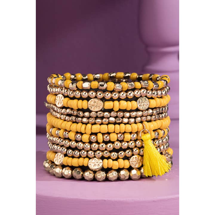 Urbanista - Wholesale Beaded Bracelet - 12 Layered Mixed Bead Stretch Bracelet Set6