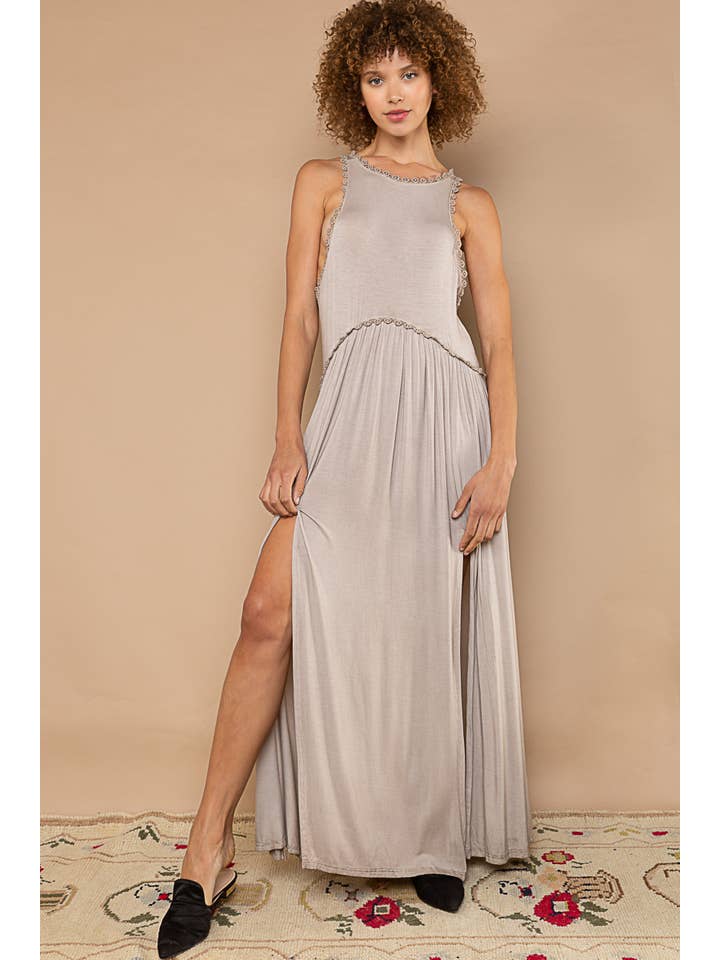 Pol Clothing - Wholesale Dress - Women's - Sleeveless racerback back zipper front slit knit maxi dress