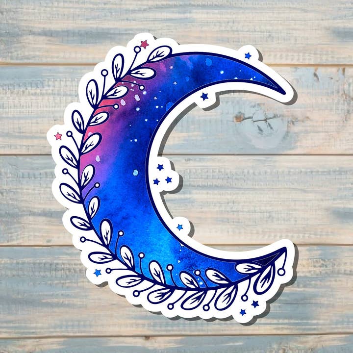 Floral Crescent Moon Sticker |Sticker or Magnet for wholesale by Handmade by Marlayna
