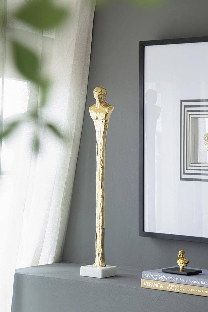 A&B Home Group Inc. - Wholesale Decorative Figurine - 5.5x5.5x32" Elongated Gold Roman Statue on White Marble Base5