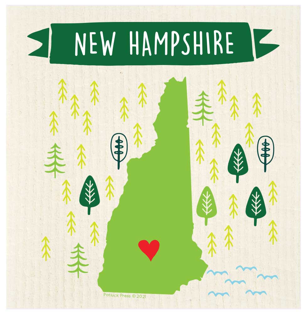 Potluck Press - Wholesale Dishcloth - New Hampshire Map Highlight with Trees Swedish Dishcloth