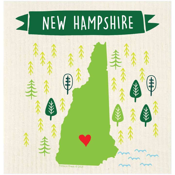 Potluck Press – wholesale Dishcloth – New Hampshire Map Highlight with Trees Swedish Dishcloth0