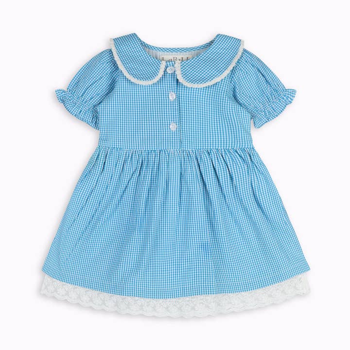 Columbia Blue Gingham Girls Dorothy Dress for wholesale by LARILI