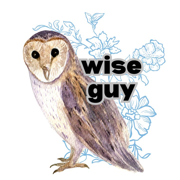 Wise Guy" Die-Cut Owl Sticker for wholesale by Jaala Spiro