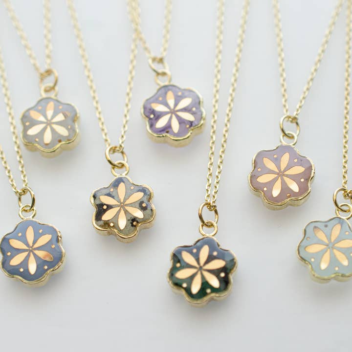 Camille - Gemstone Flower Pendant Necklace for wholesale by Jill Makes