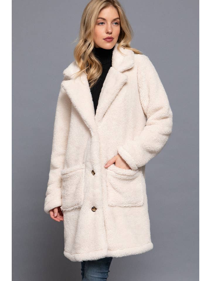 42POPS - Wholesale Fur/Faux Fur Coat - Women's - ",,,.._ SI-25174 Notched Collar Patch Pocket Sherpa Coat