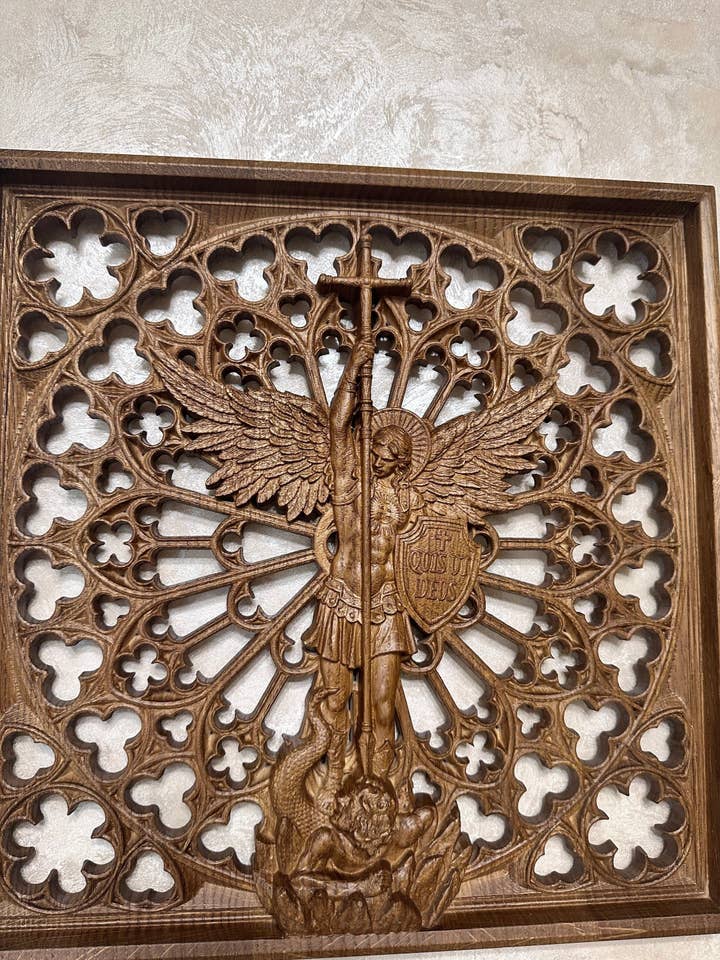 Modern Archangel Michael Wooden Statue for wholesale by KozakWorkshop