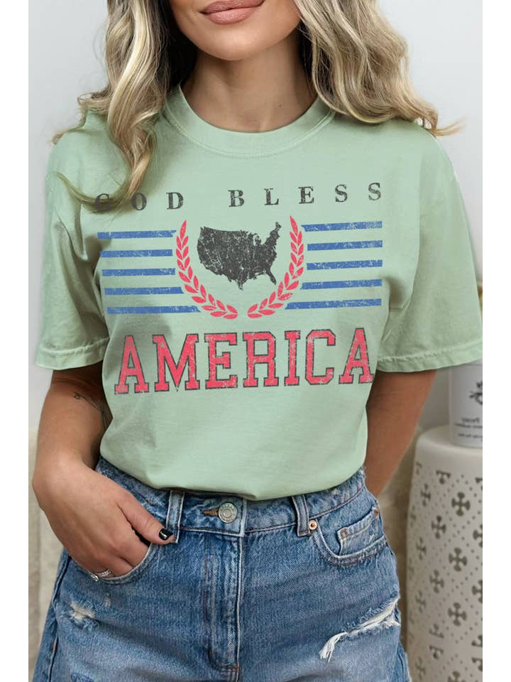 BouTeeQue Closet – Engroshandel T-shirt med print - Dame – BTJ2048 T Gud velsigne Amerika1