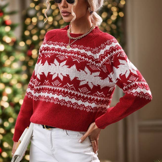 Rosa Clothing - Vente Pull en maille – femme - Pull à motif de flocon de neige et sapin de Noël2