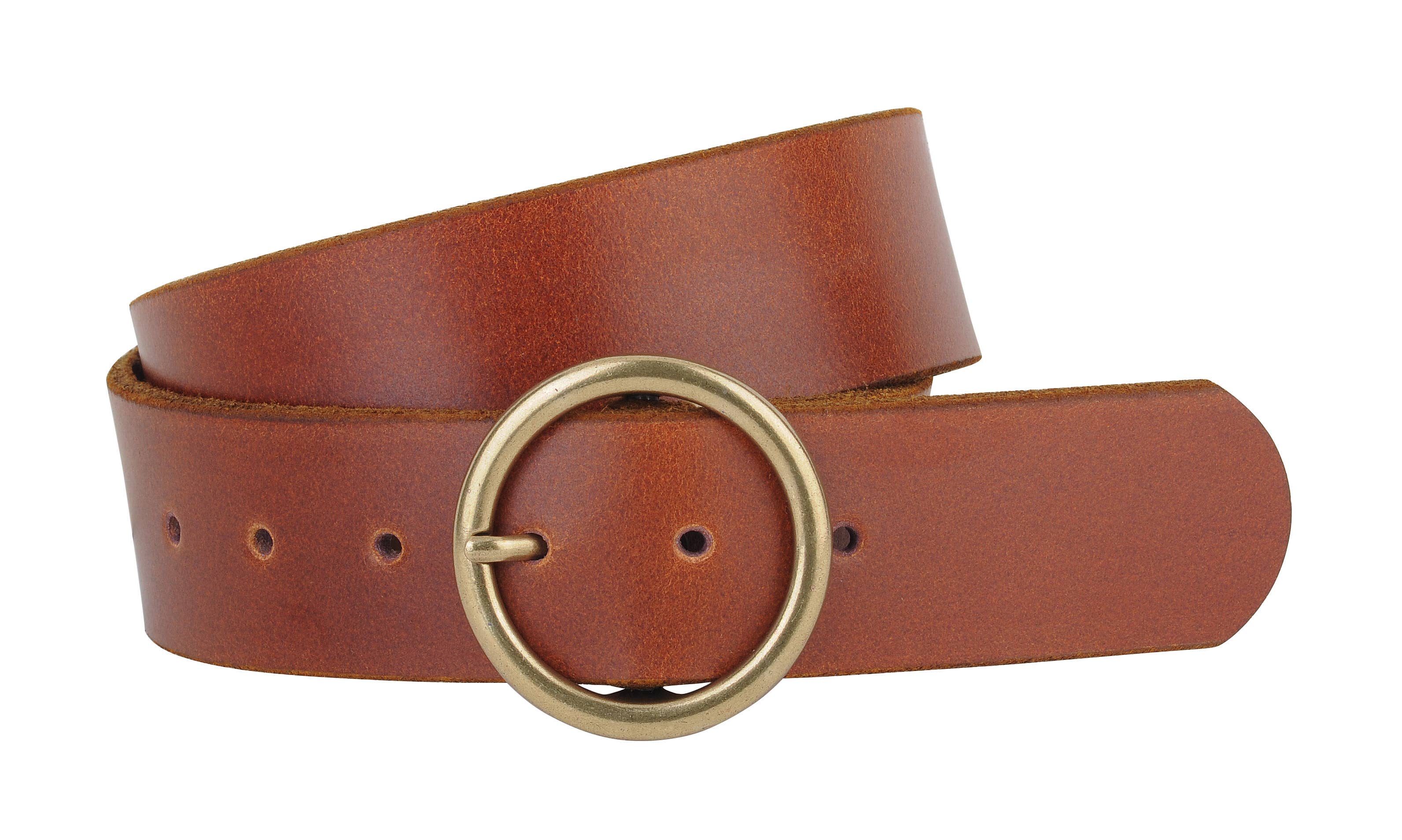 Wholesale Wide Brass-Toned Circle Buckle Leather Belt for