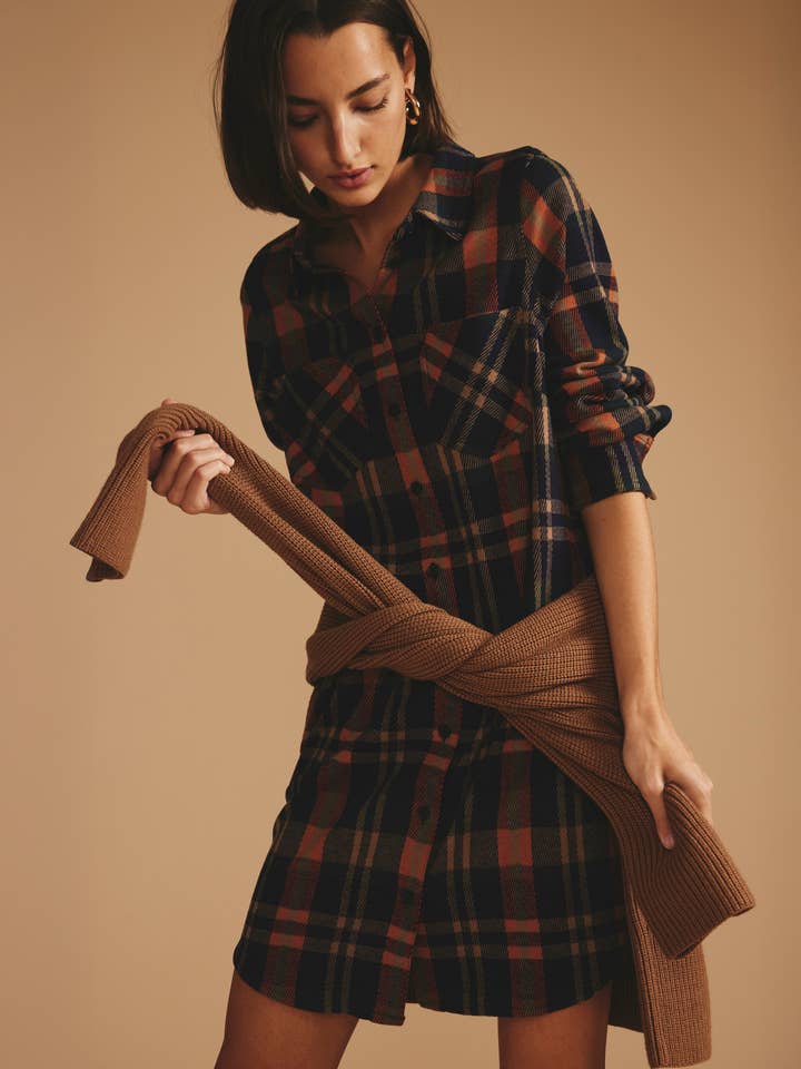 Maine Stretch Flannel Shirtdress - Autumn Apple Plaid for wholesale by Universal Standard