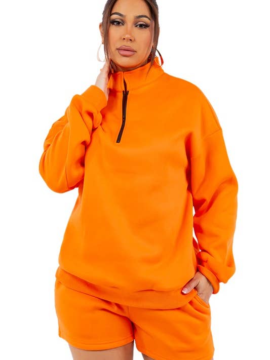 Orange WOMEN FASHION SWEATSHIRT AND SHORT SET for wholesale on Faire