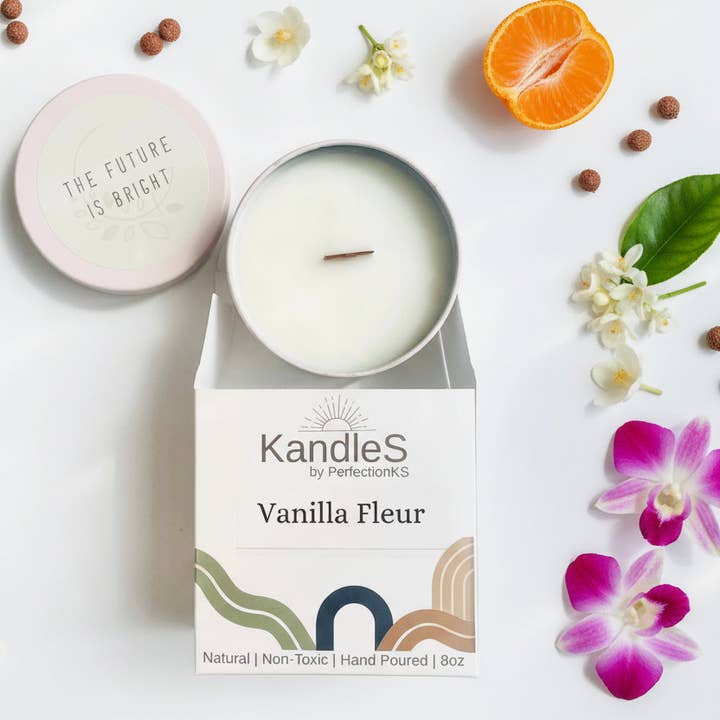Vanilla Fleur Luxury Candle | 8oz Non-Toxic Soy Candle with Wooden Wick | Clean Burn for wholesale by PerfectionKS