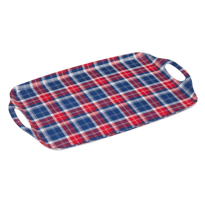 Certified International - Wholesale Serving Tray - Patriotic Plaid Rectangular Tray with Handles 19 x 12