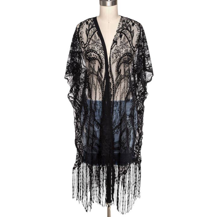 LA Jewelry Plaza – wholesale Kimono – Women's – Fringe Lace Kimono Cardigan